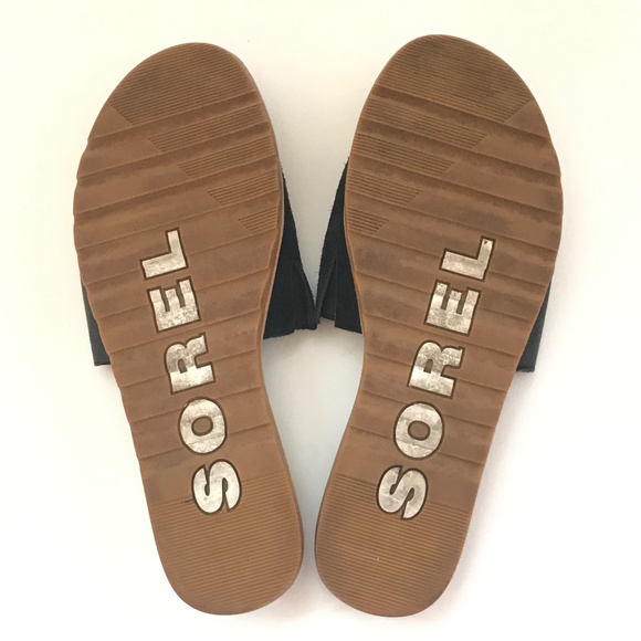 SOREL Ella ll Slide Sandals Leather Slip On Black Sandals Women’s Size 9 - Picture 15 of 16